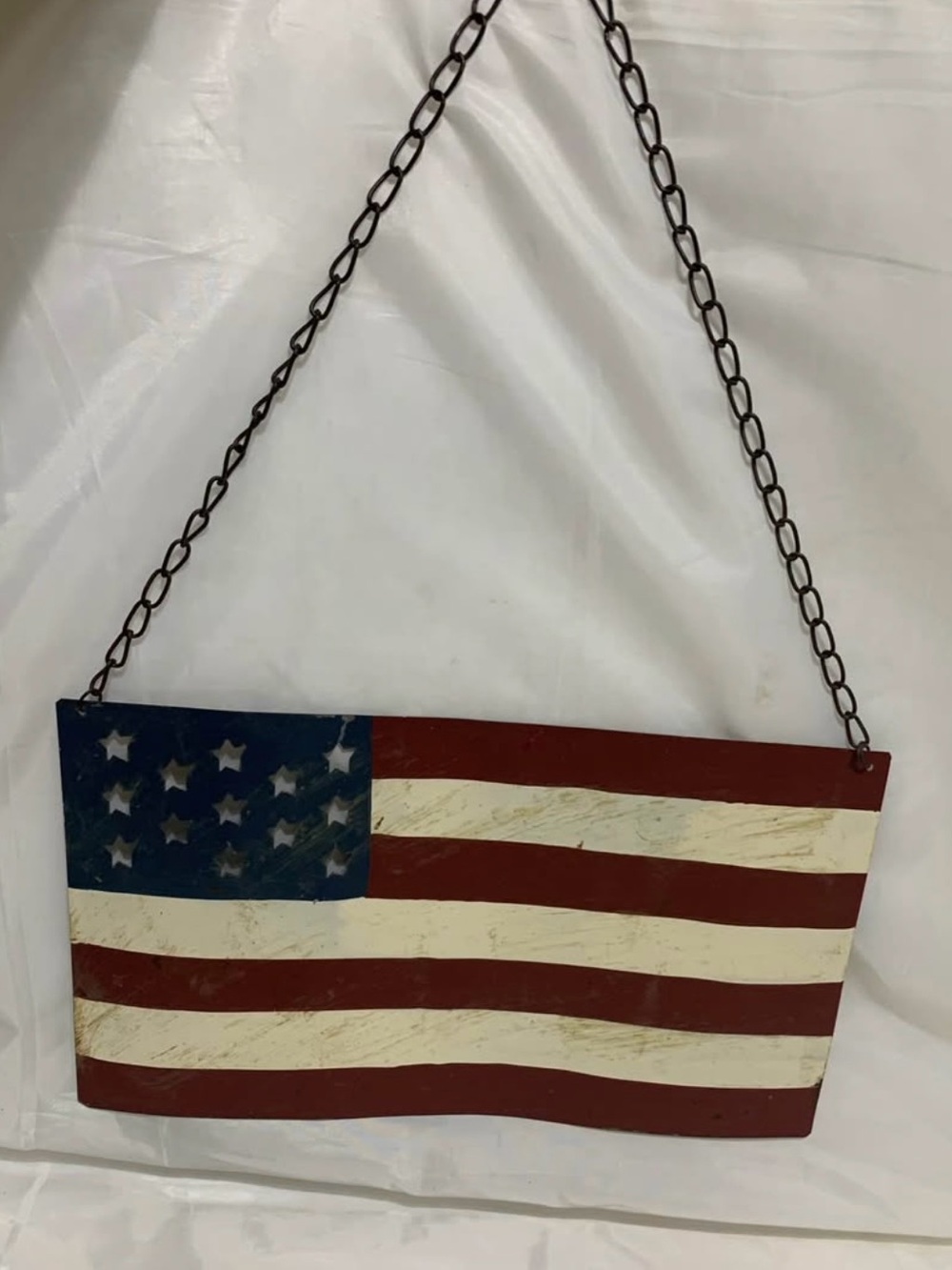 Rustic Metal American Flag Sign, 12x7 Patriotic Wall Art, Fourth of July Decor